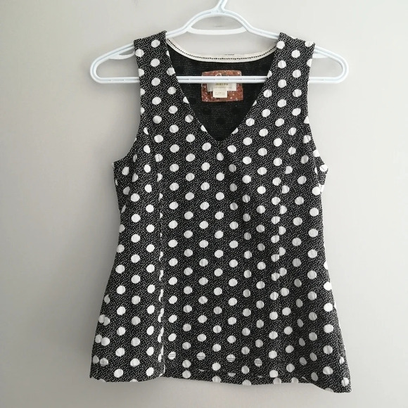 Anthropologie Maeve Polka Dot Jacquard V-Neck Tank Blouse in Black White XS - Picture 15 of 16